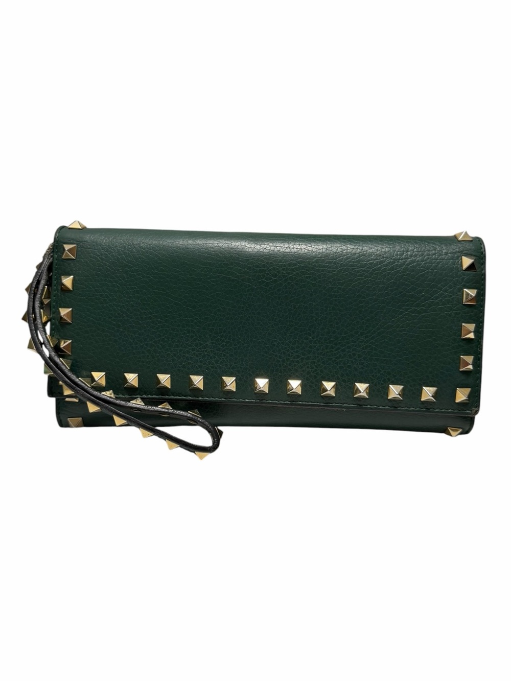 Valentino Pebbled Dark Green Leather Wristlet